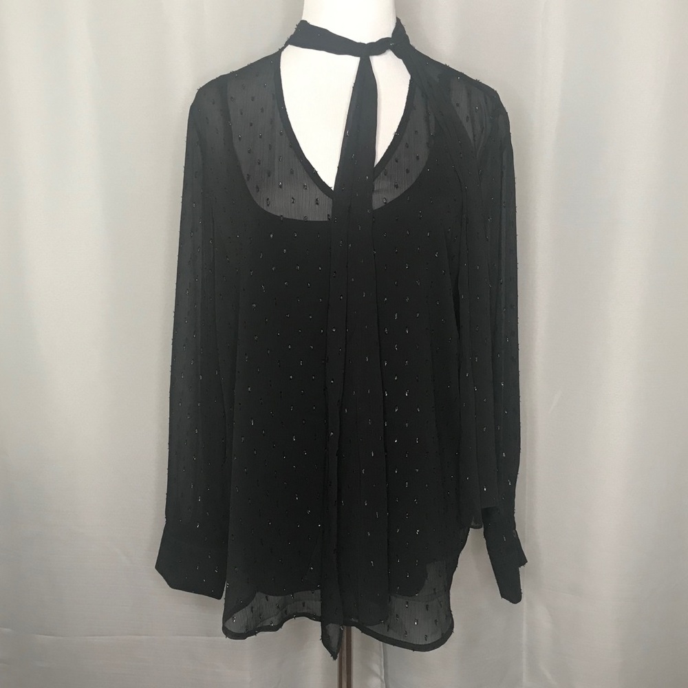 Monsoon London subtle sparkle tie neck blouse w/ cami